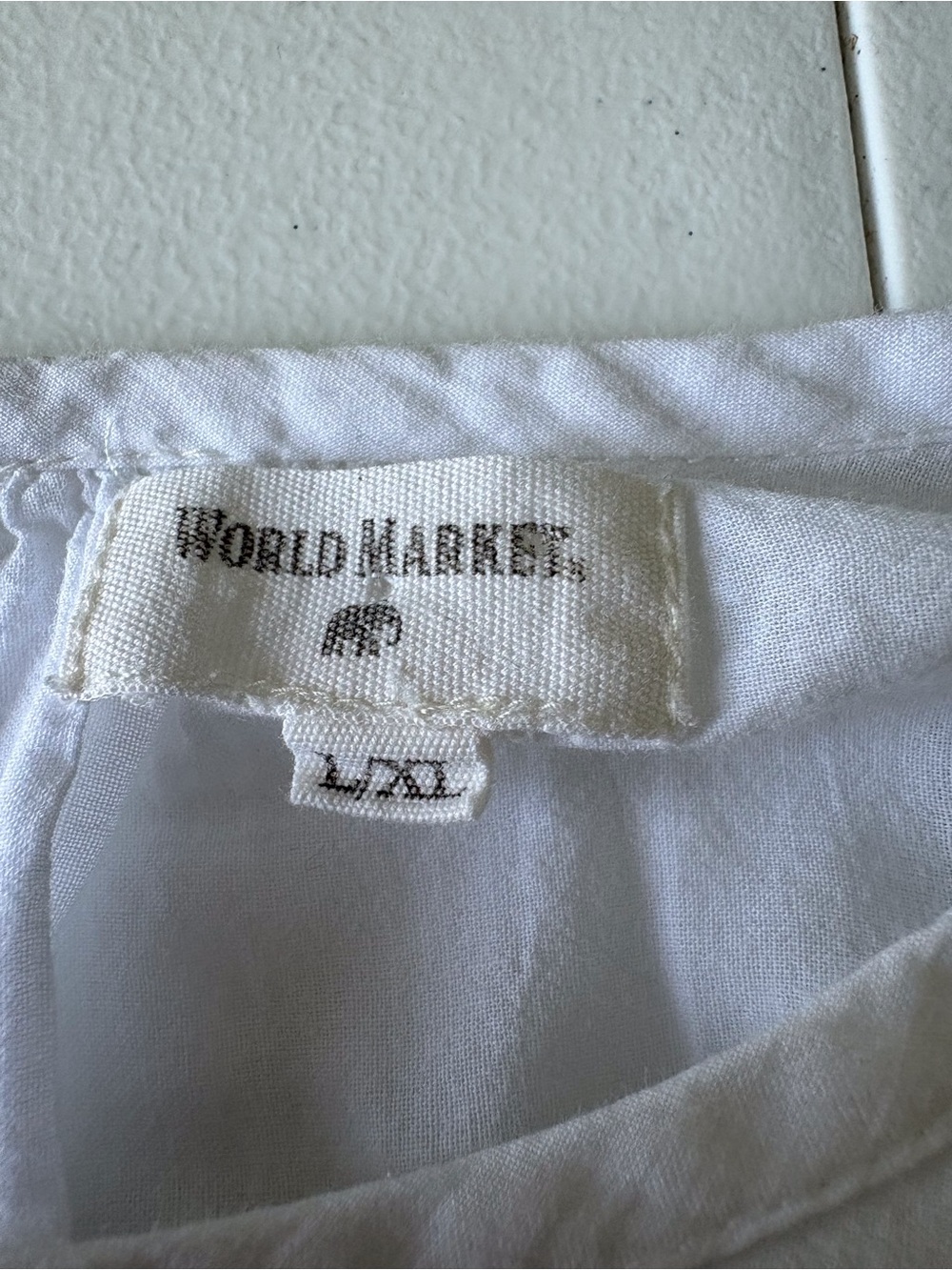 World Market Cotton L/XL White Crochet Babydoll Top 3/4 Sleeve Keyhole Back Soft - Picture 2 of 14